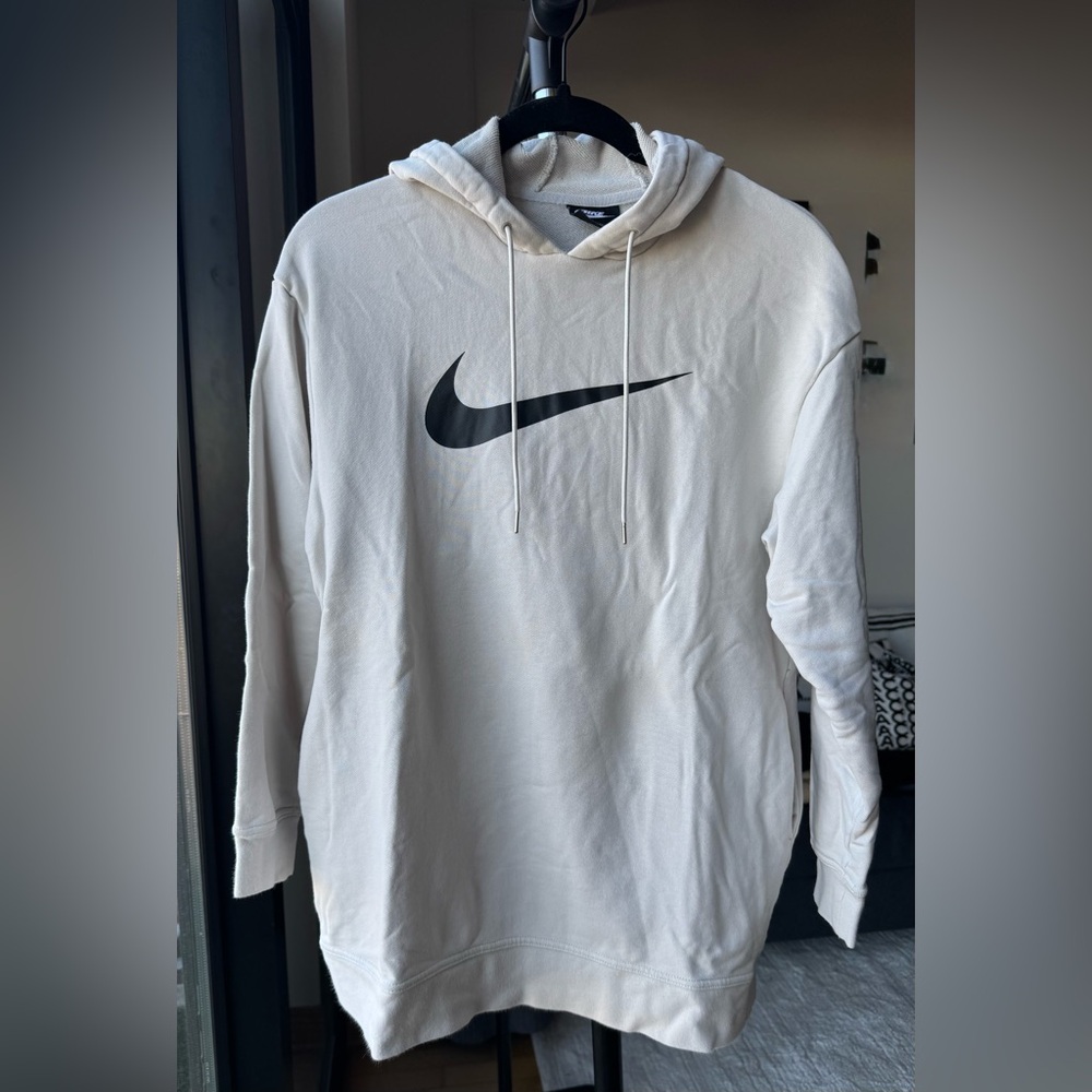 Nike Women's Beige Hoodie with Black Swoosh